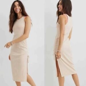 Aerie Ruched Ribbed Midi Dress